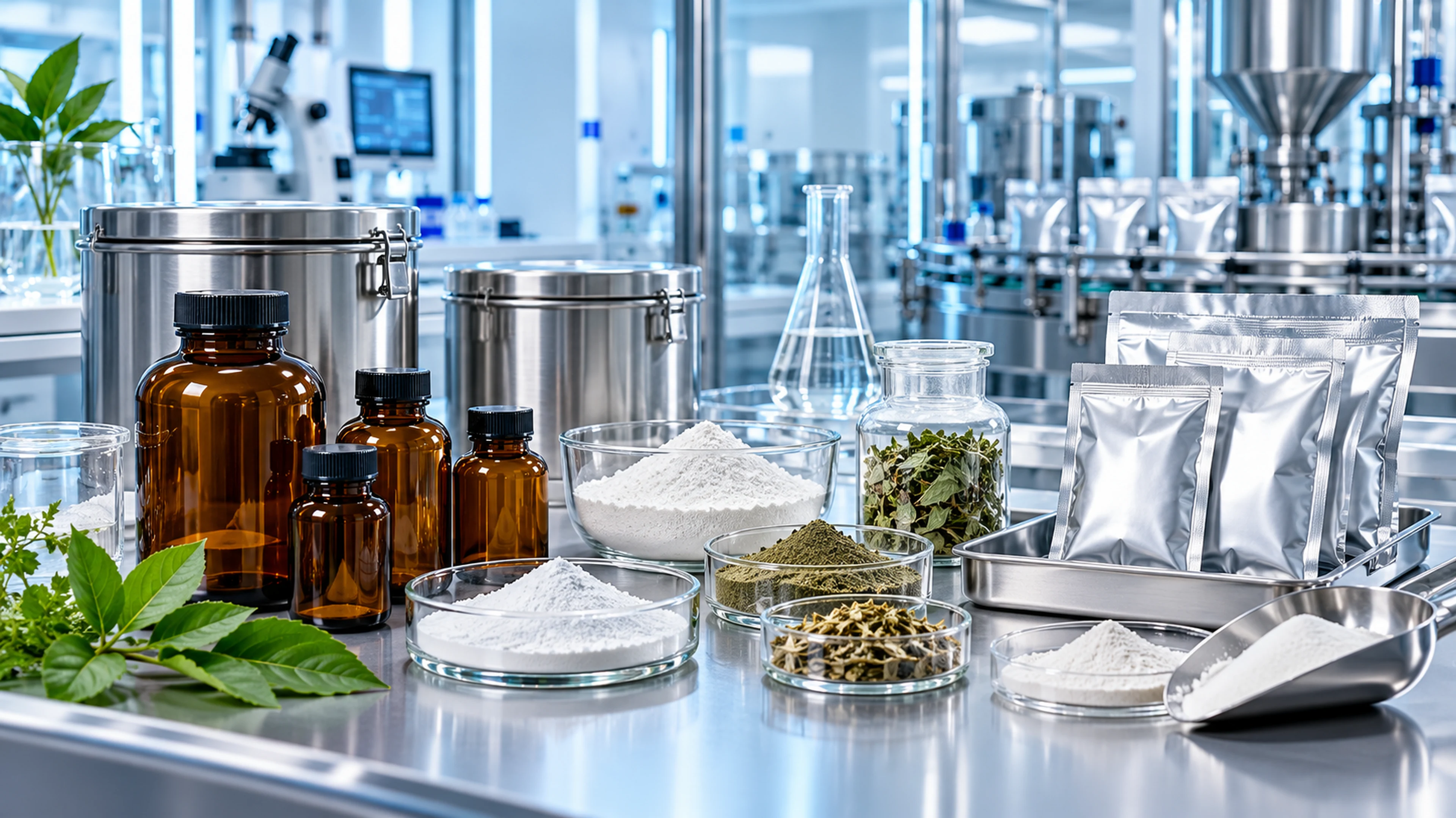 Matières premières pharmaceutiques dans un laboratoire moderne